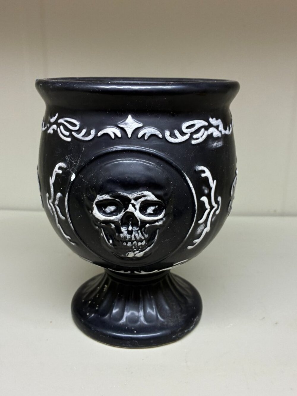 Haunted Manor Matte Black Skull Apothecary Jar Canister Base Day Of The Dead